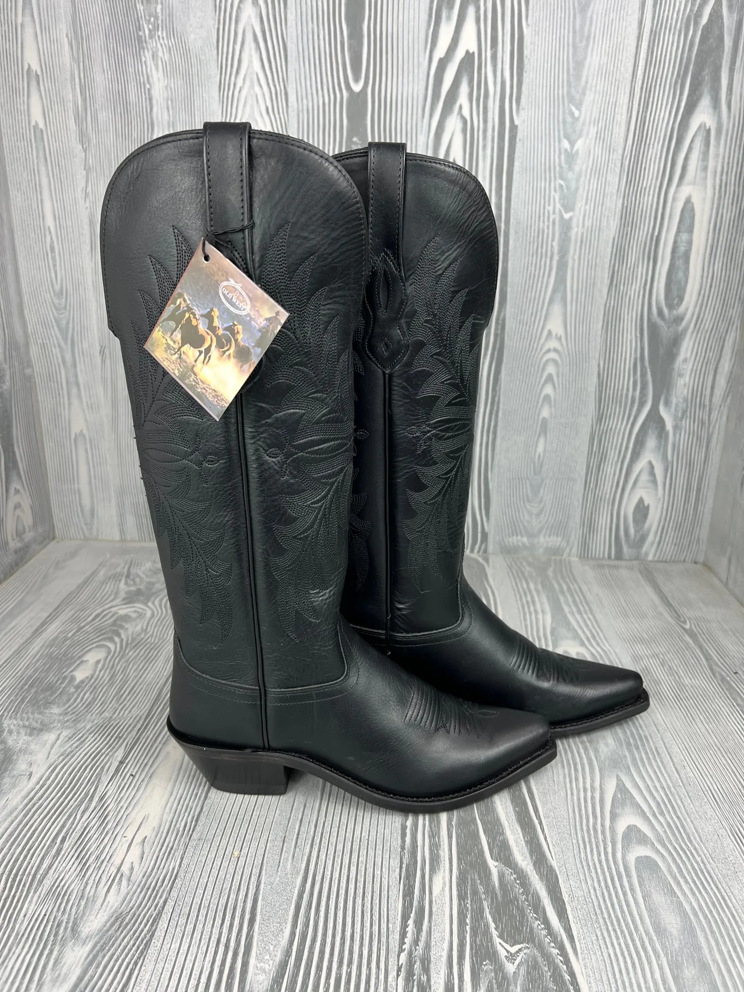 Women's Old West Tall Black Snip Toe Western Boot - TS1548