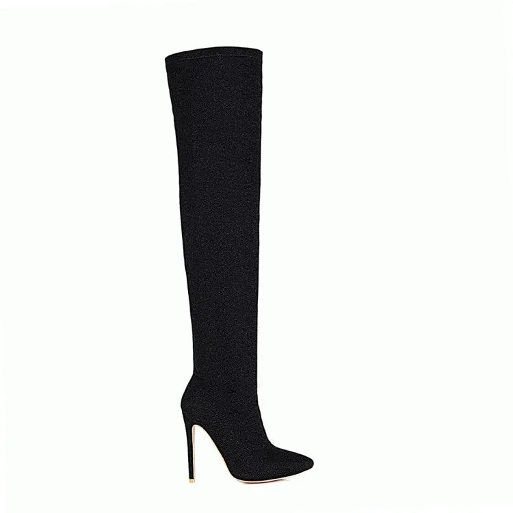 Women's Pointed Toe Side Zippers Stiletto High Heel Over the Knee Boots