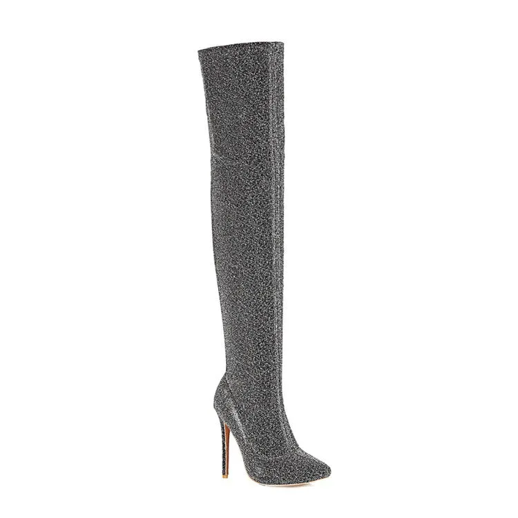 Women's Pointed Toe Side Zippers Stiletto High Heel Over the Knee Boots