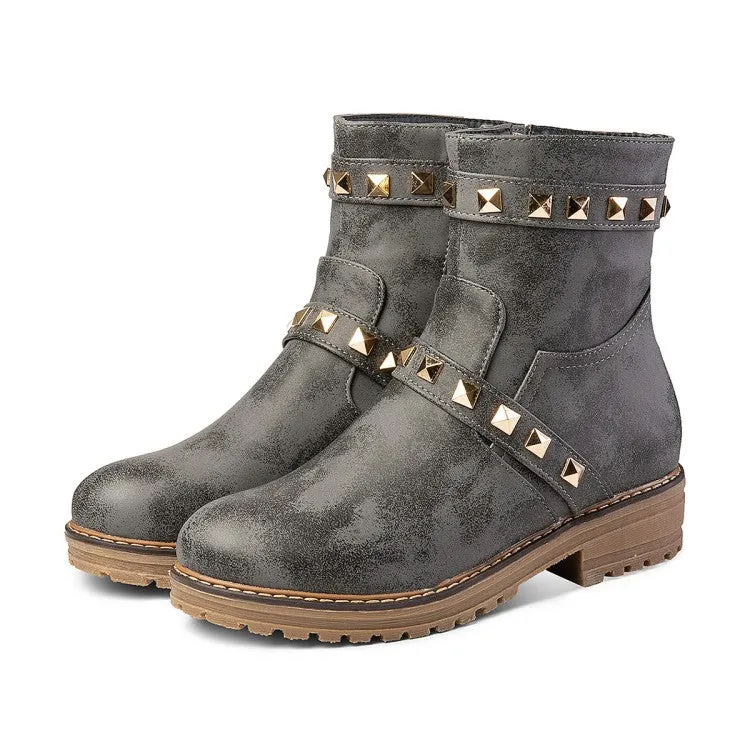 Women's Rivets Middle Heels Short Boots