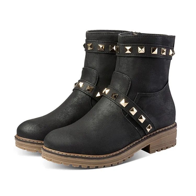 Women's Rivets Middle Heels Short Boots