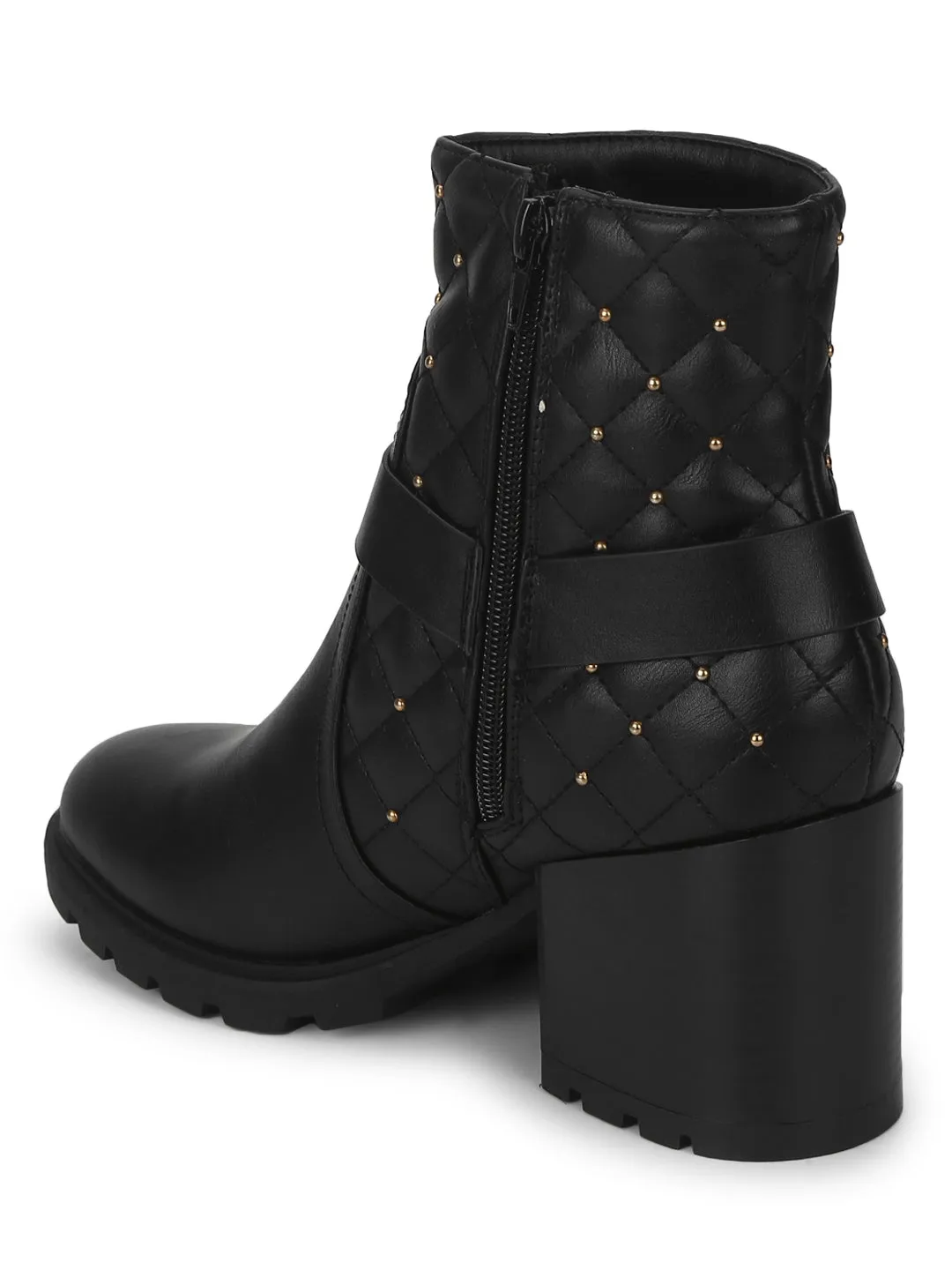 Yasmin Black PU Buckled Ankle Boots